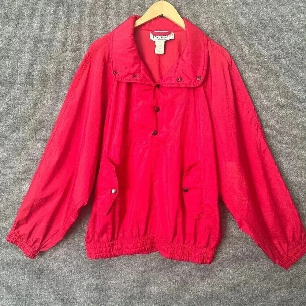 Vintage 80s Kaelin Ski Wear Windbreaker Mens Large Red Pullover Casual Jacket‎