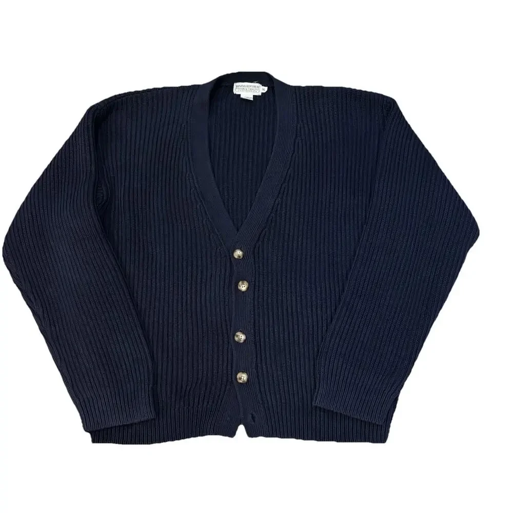 VTG 80s Banana Republic Safari & Travel Navy Cotton Cardigan Sweater Men’s XL*
