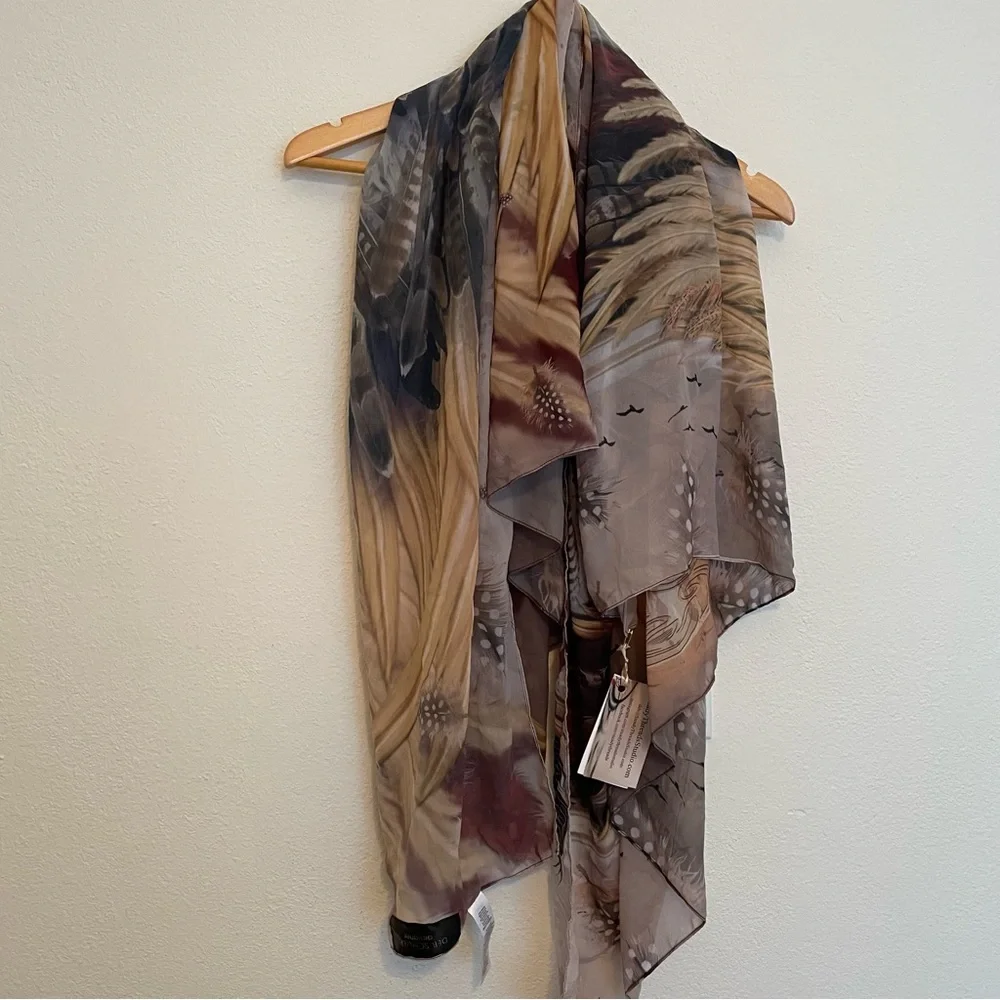 Deb Schlier Chiffon Scarf Phoenix‎ Wings 55”x55” NWT