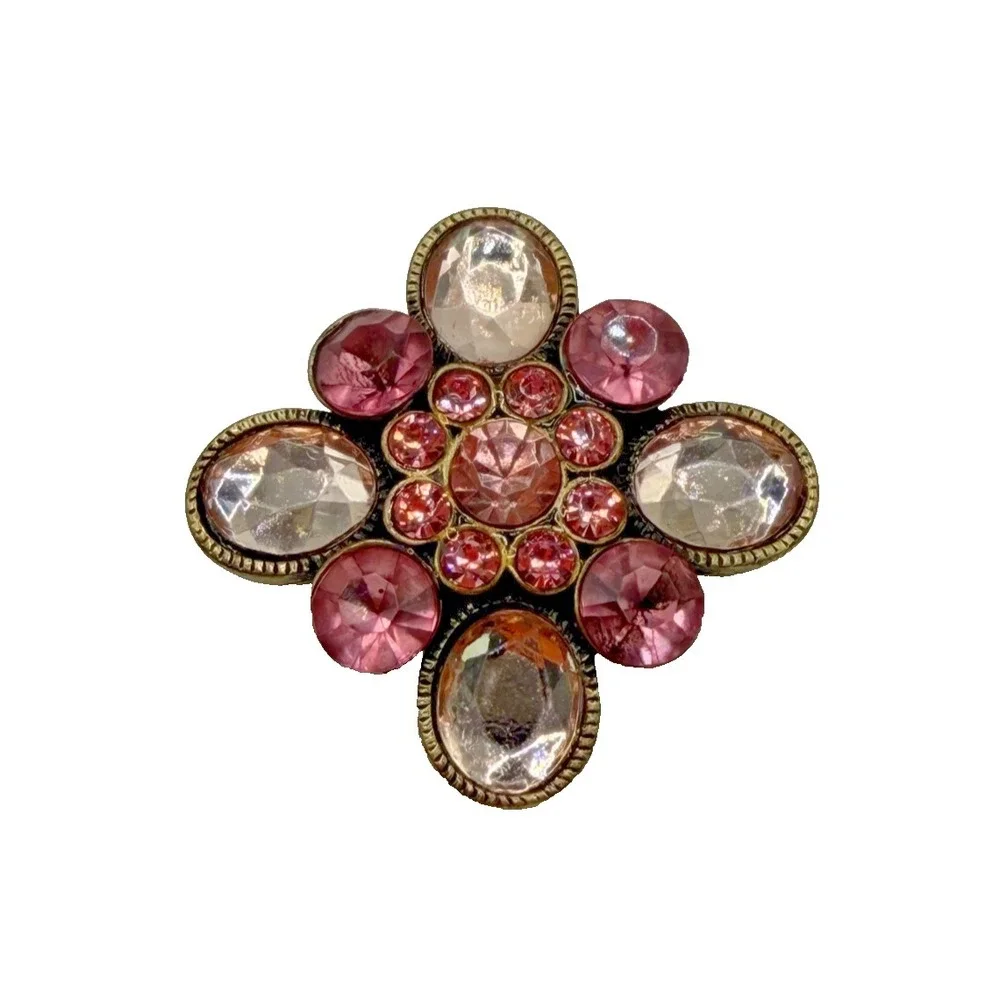 Vintage Pink and White Rhinestone Brooch Floral Design