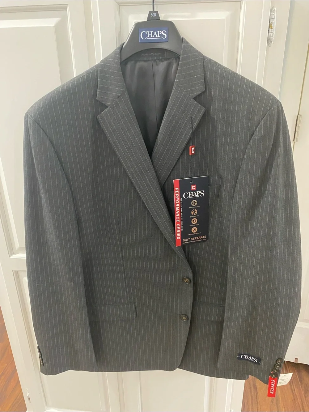 🆕 Chaps Performance Series Charcoal Grey Pinstripe Suit Jacket Stretch 50R