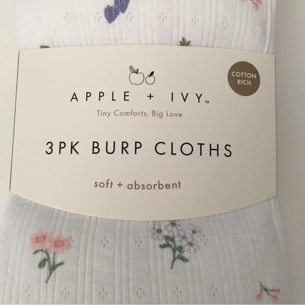 Baby Burp Cloths Cotton Front Pink Floral Strawberries Stripes NEW | Apple + Ivy