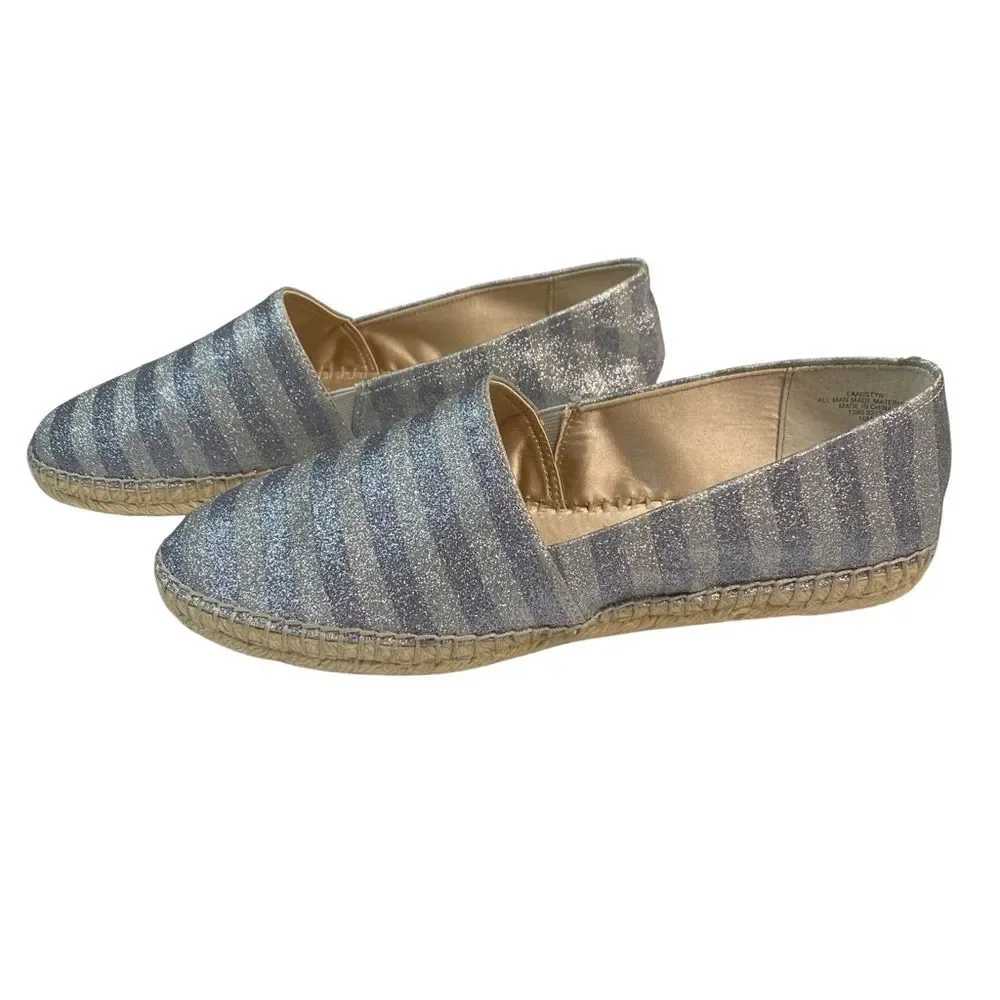 Enzo Angiolini Women’s Austyn Espadrilles Silver Striped Glitter Shimmer Size 10
