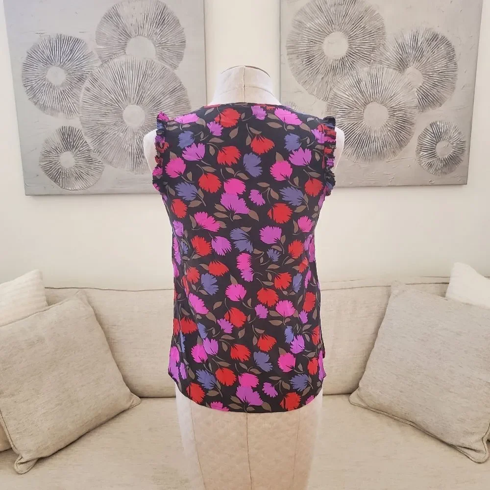 J.Crew Silk Floral Print Ruffle Blouse sz 2