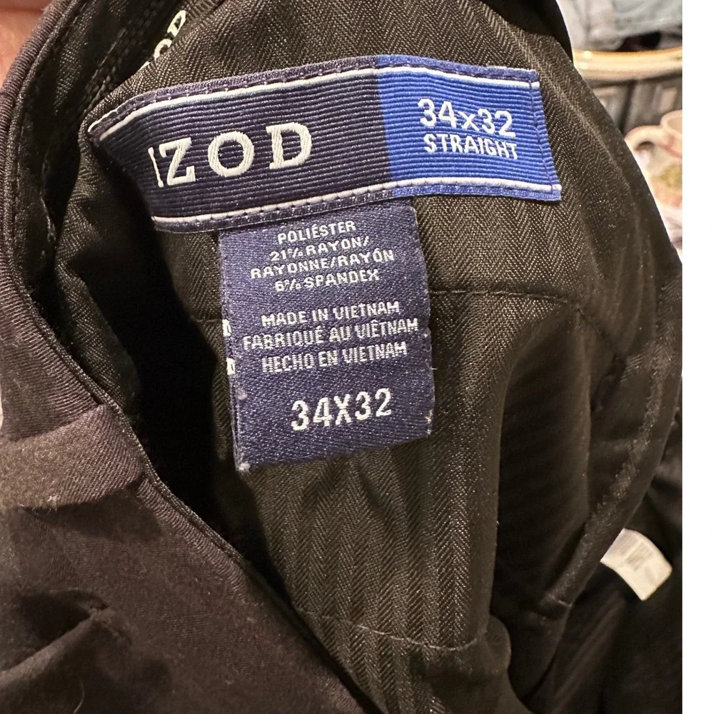 Izod Men's Dark Gray Straight Leg Dress‎ Pants Trousers Size 34x32