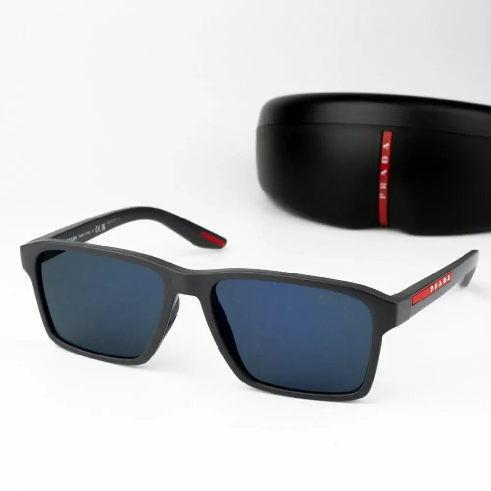 NEW Prada Linea Rossa PS05YS UFK05U Grey Rubber Blue Rectangle Unisex Sunglasses