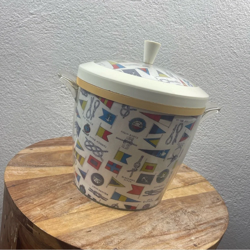 Vintage l 50s Novelty Kitsch Pinup Nautical Boat Flag Rope Knot Words Ice Bucket