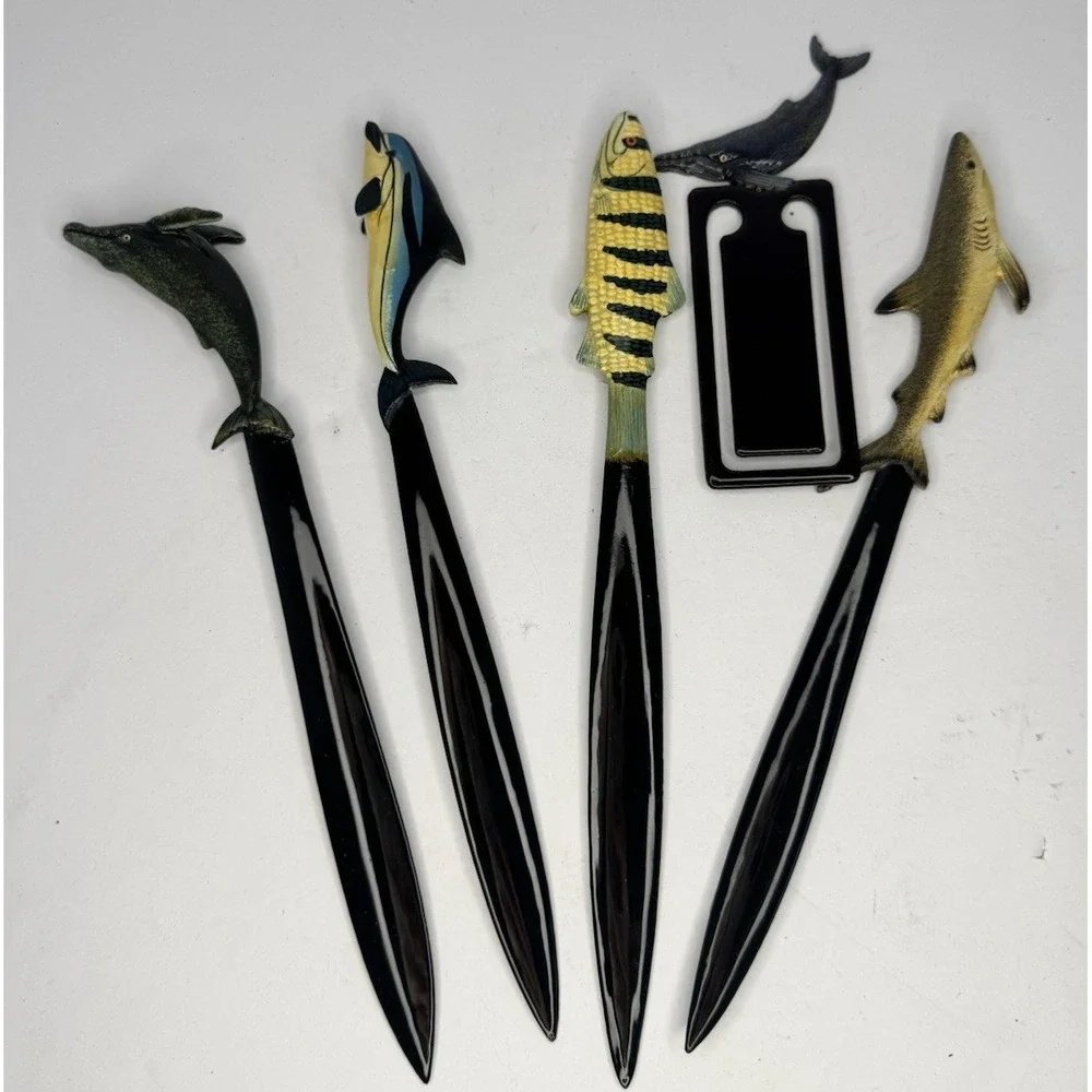 Lot of‎ 5 Vintage Lacquer Painted Fish Letter Openers And Figurines 8