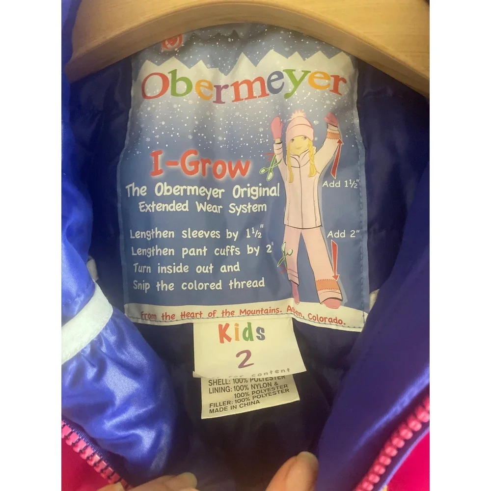 Obermeyer Starlet Suit Kids 2 Pink Purple I-Grow One Piece Snowsuit