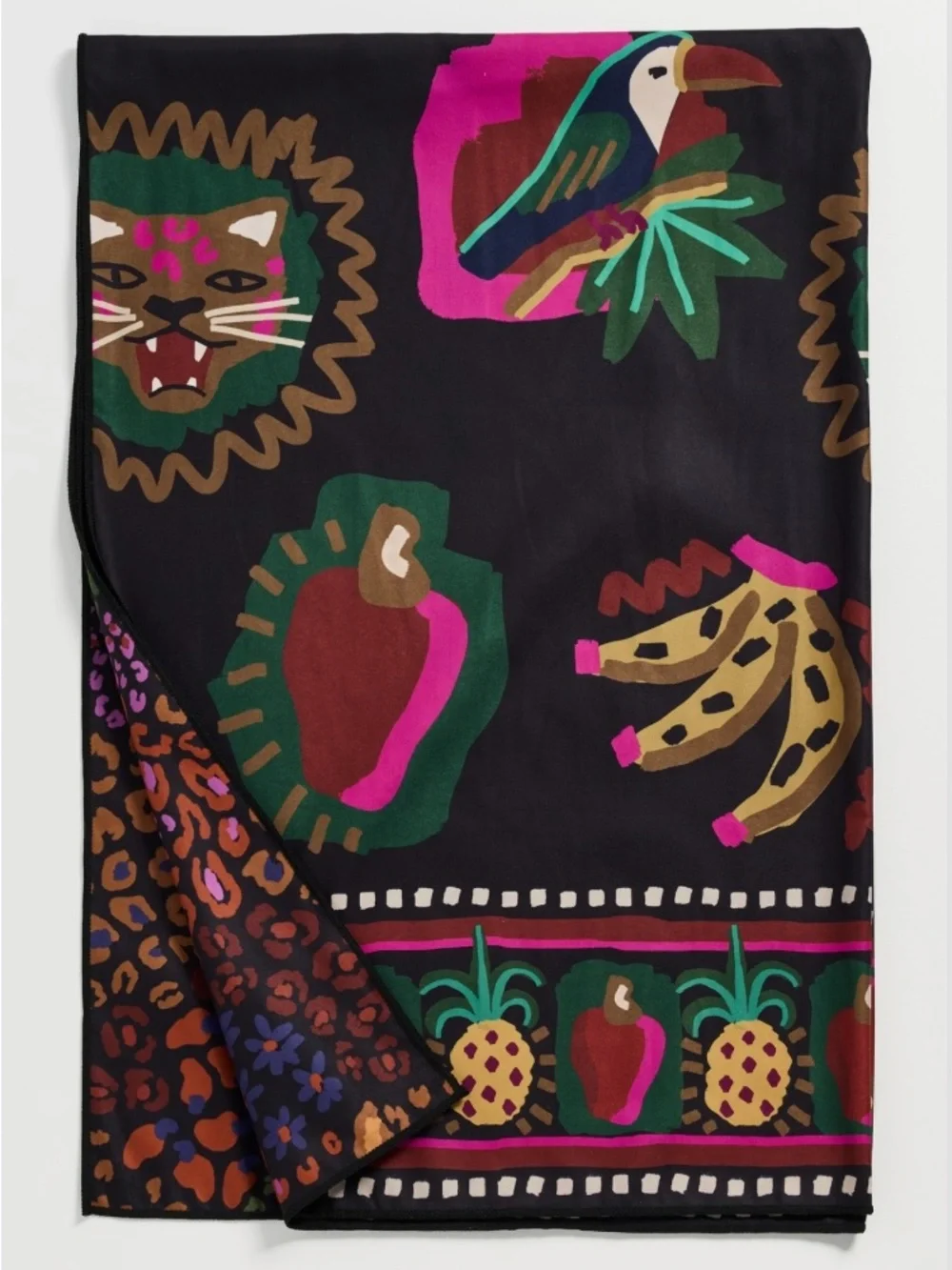 NEW RARE FARM Rio Tropycalia Towel w/ Strap Tropical Bird Leopard Fruit 39 x 59