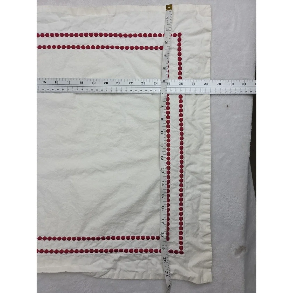 POTTERY BARN Pearl Dot Red Embroidered Full/Queen Size Duvet Cover + 2 Shams Set