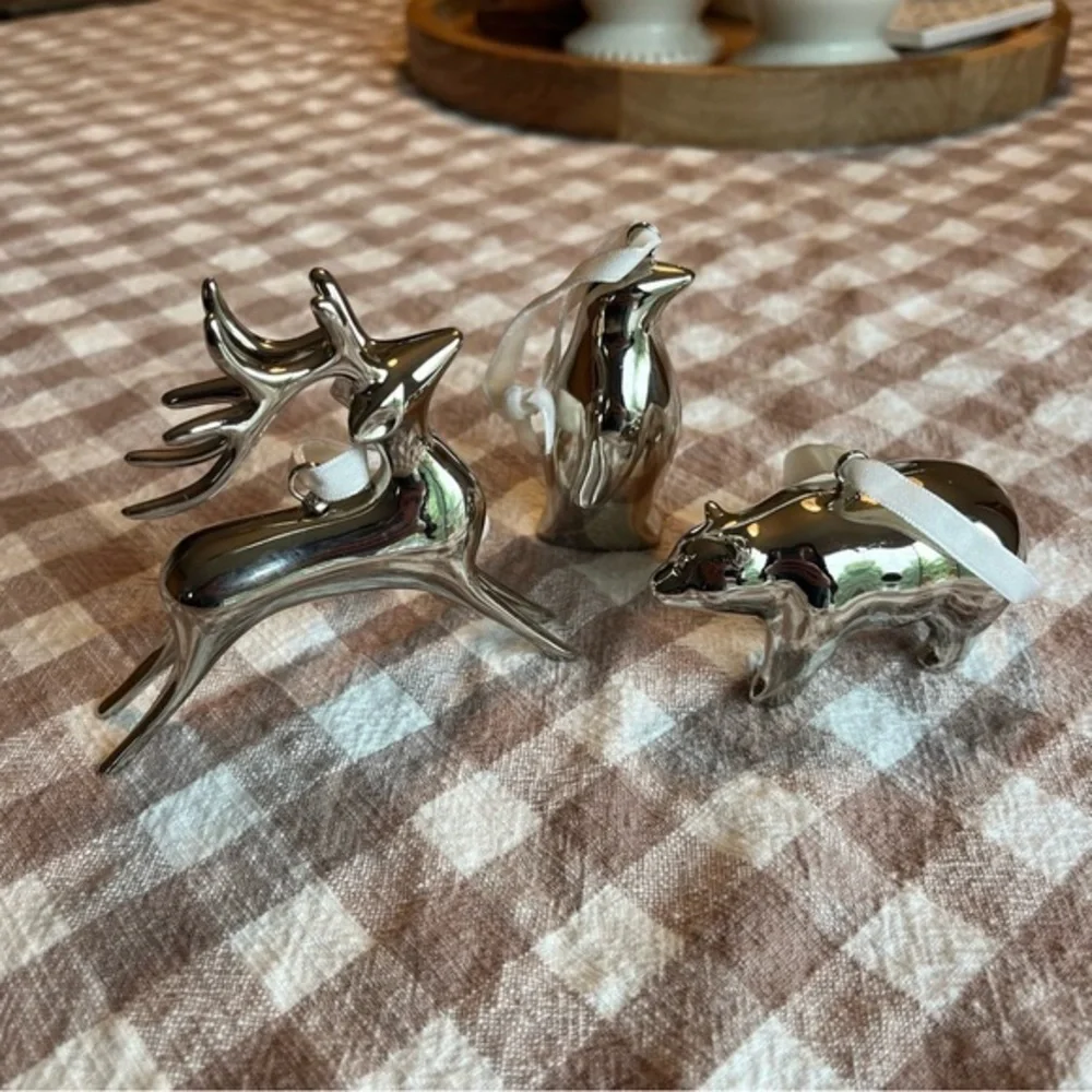 Pottery Barn Silver Planted Animal Ornaments Set