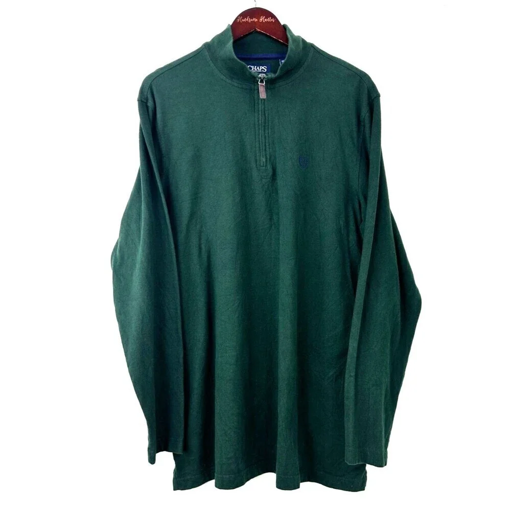 CHAPS Ralph Lauren Mens Lightweight Long Sleeve 1/4 Zip Pullover Green LT Tall
