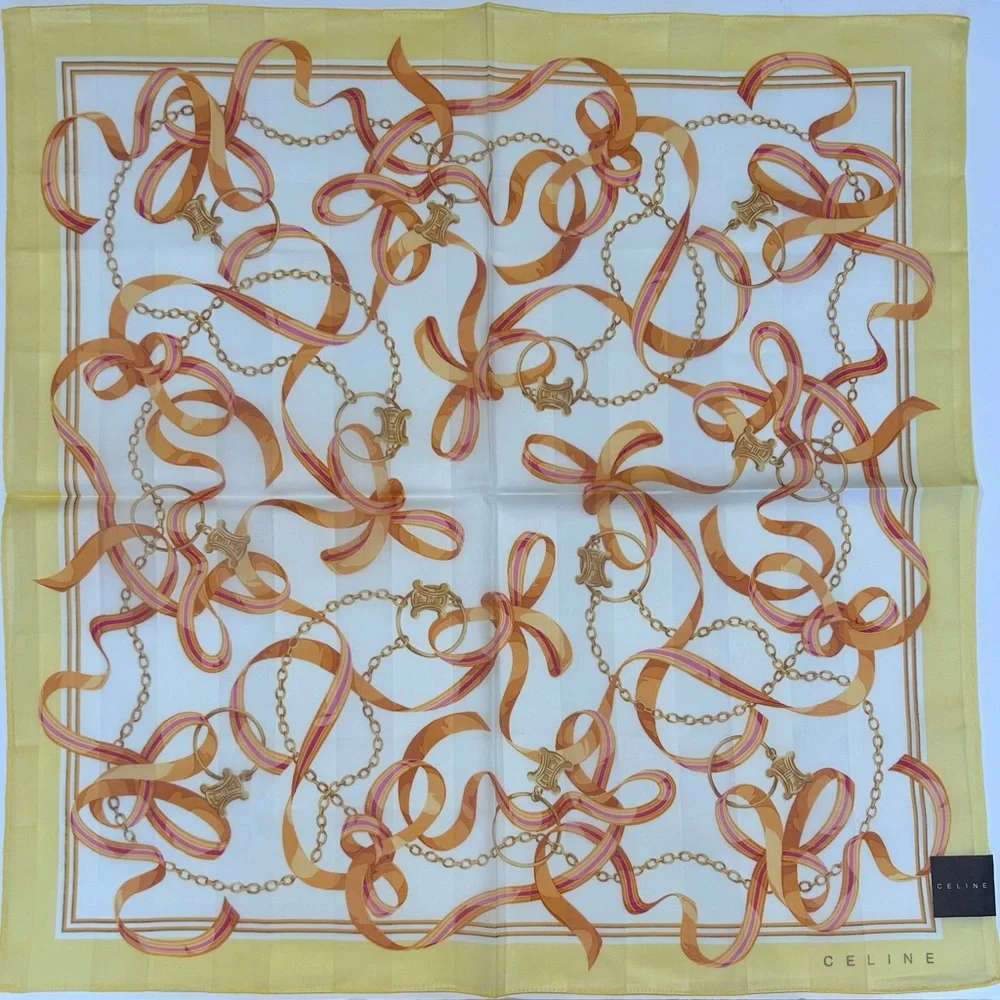Celine Yellow, Gold & Pink Silk Scarf