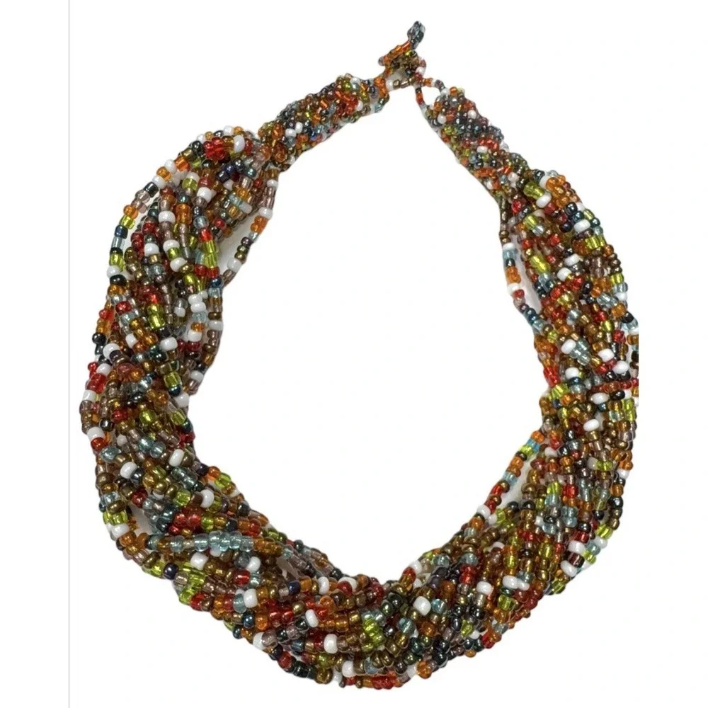 15‑Strand Glass Seed Bead Twisted Necklace Multicolor 20