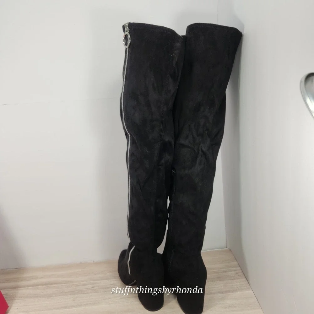 New In Box SHOEDAZZLE NEVAEH Thigh High Boots Over Knee Zip BLACK US 9 / EU 40