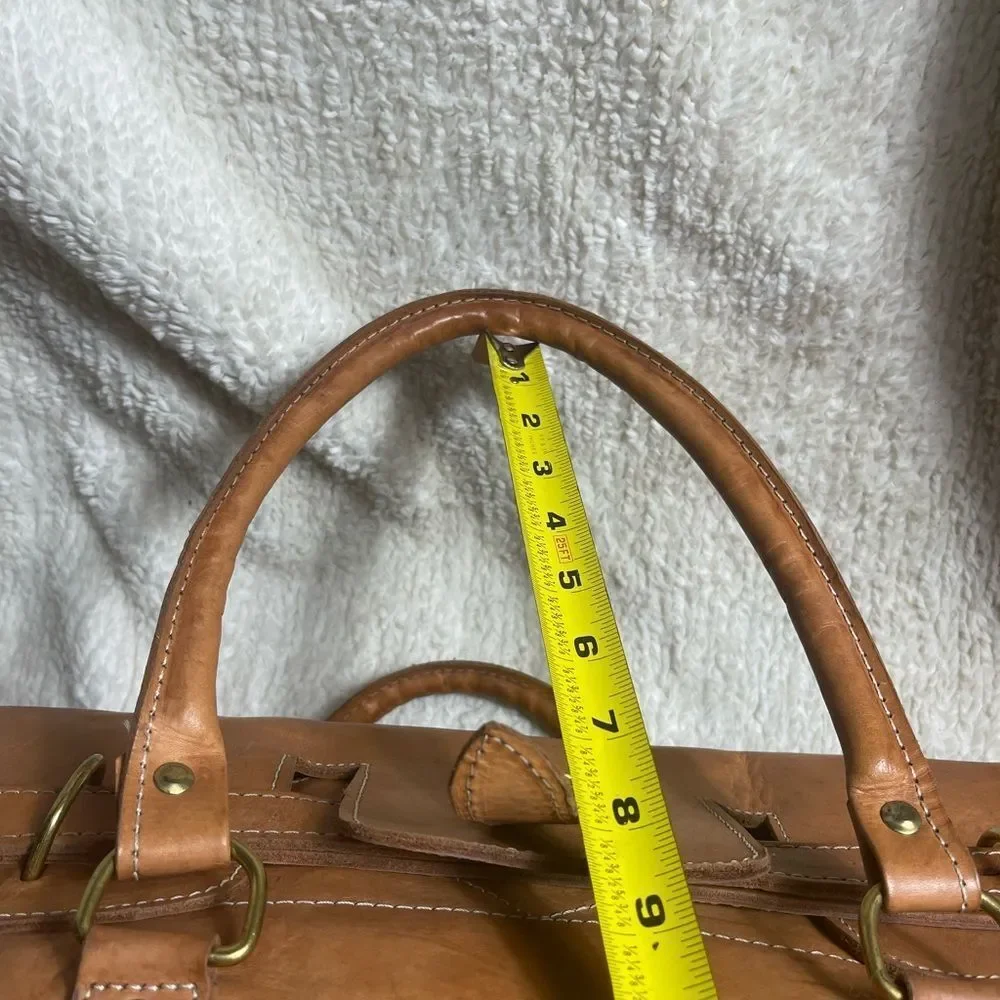 Classic Tan Leather Duffel travel weekender Bag gold tone hardwares
