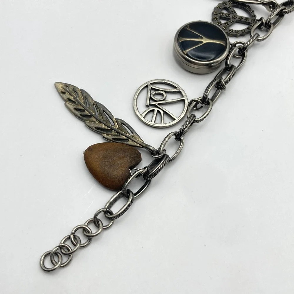 Decree Charm Bracelet Women's Watch Gunmetal Peace Love 25mm New Battery 7.25