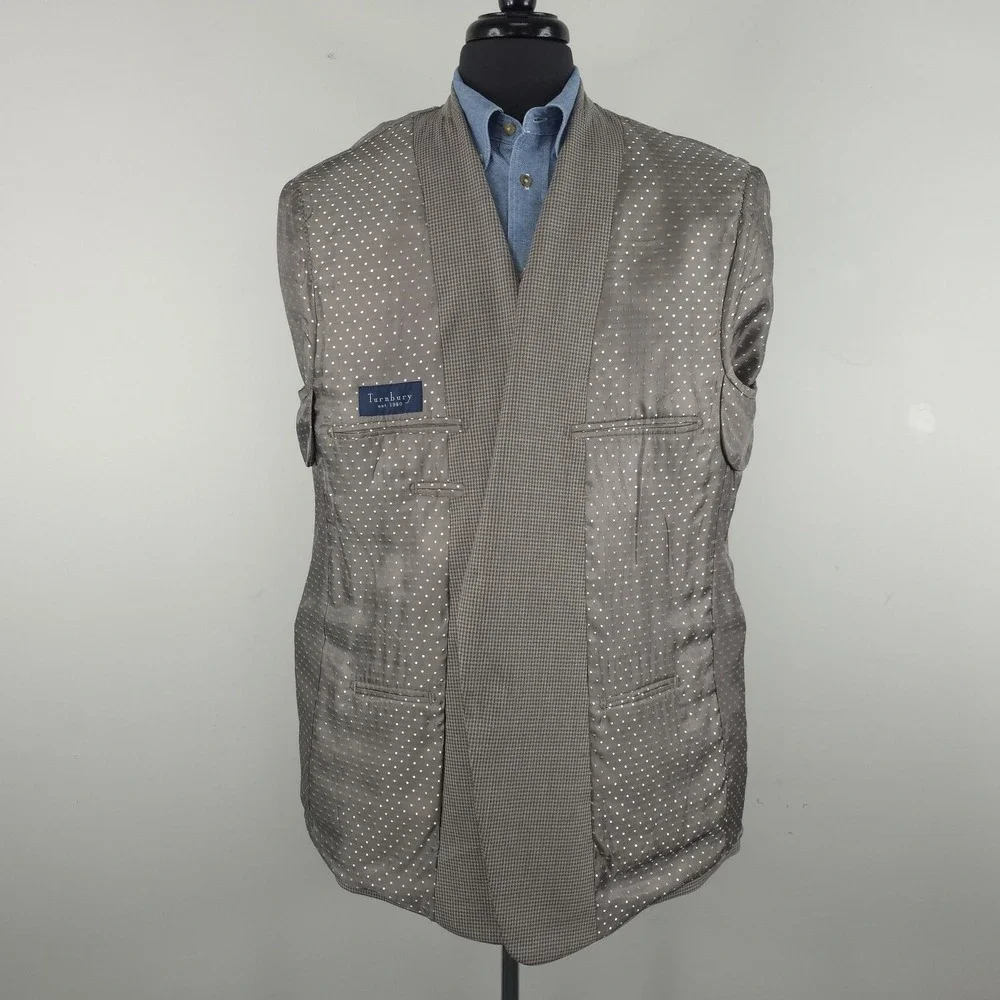 Turnbury Blazer Mens 50R Brown Silk Wool Check Sport Coat Jacket Classic