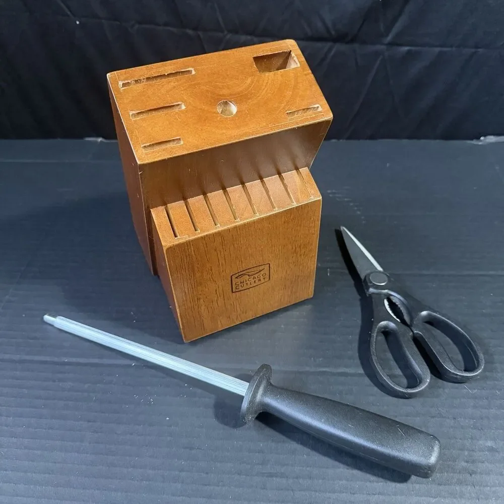 Chicago Cutlery 14-Slot Knife Block Wood Storage Block with Sharpener & Scissors