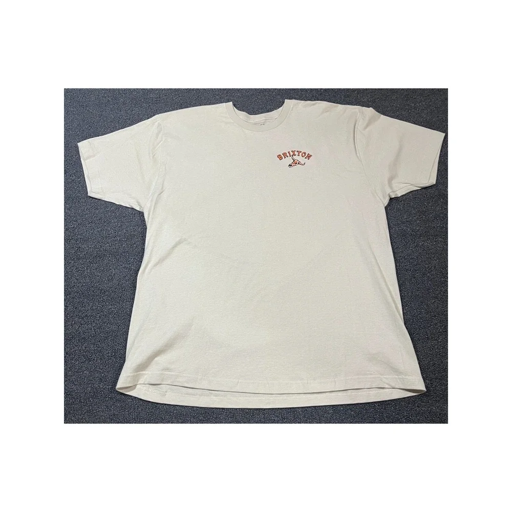Brixton Mens Graphic T Shirt Beige‎ Long Sleeve Skull Print XXL