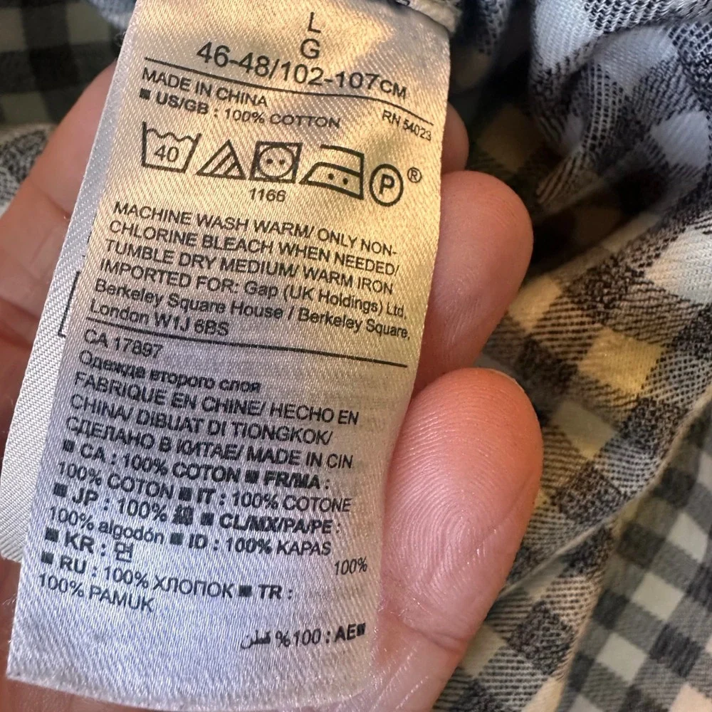 Banana Republic Luxe Flannel Button Up Mens L Camden Fit Gingham Grey Casual