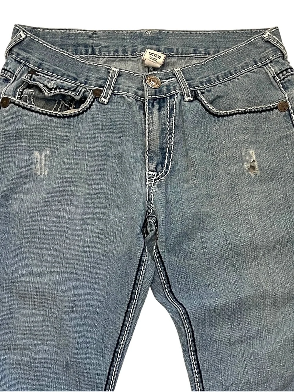 True Religion Joey Super T Jeans 34x30 Light Wash Bootcut USA Contrast Stitch