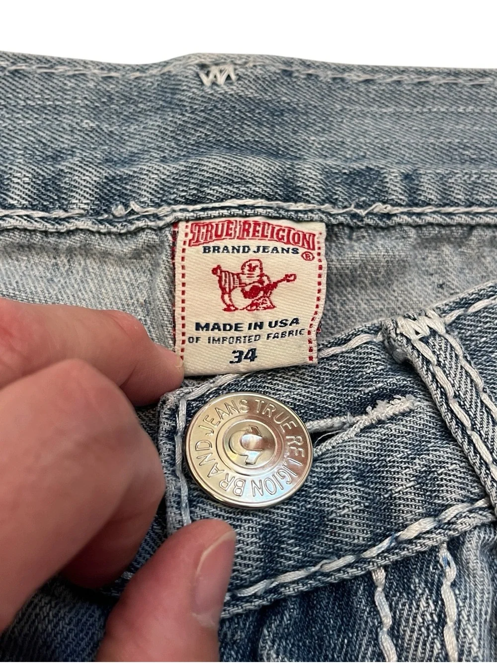 True Religion Joey Super T Jeans 34x30 Light Wash Bootcut USA Contrast Stitch