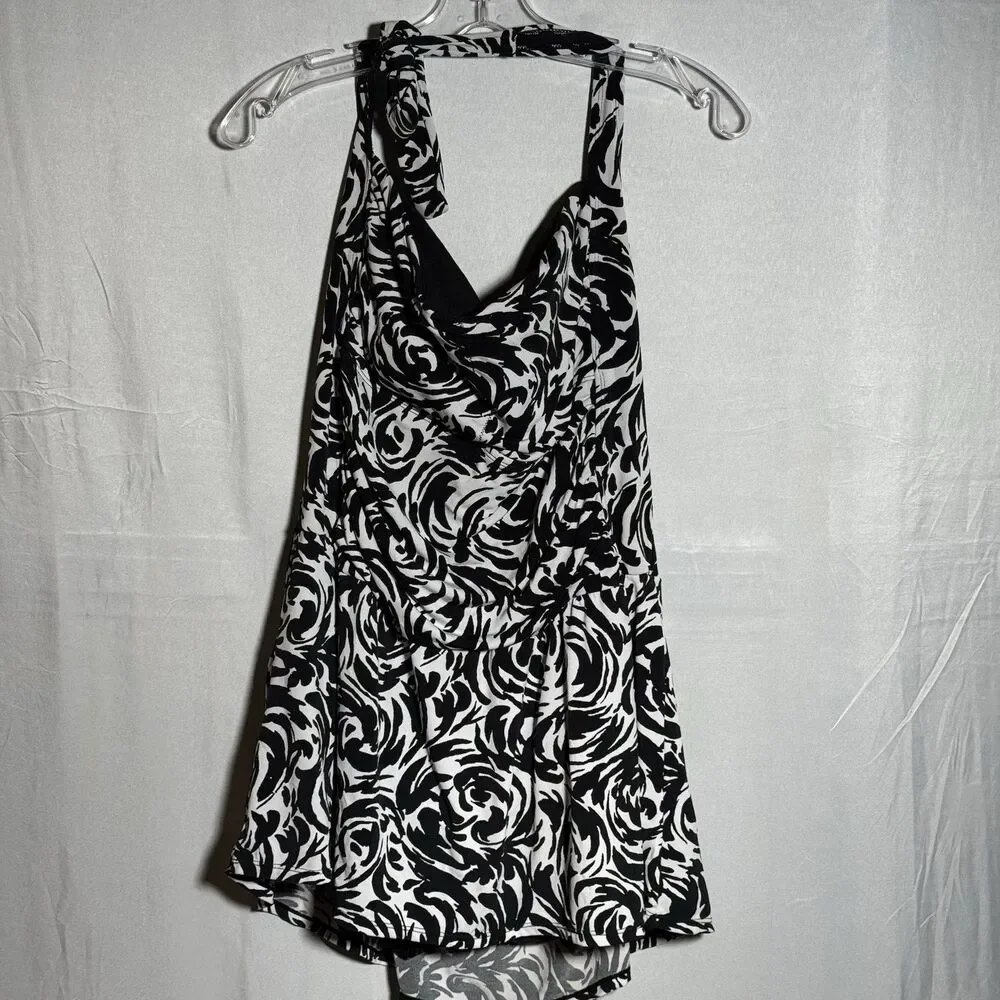 Catalina Swim Dress 3X 22W-24W Black White Floral Plus Size One Piece Skirt