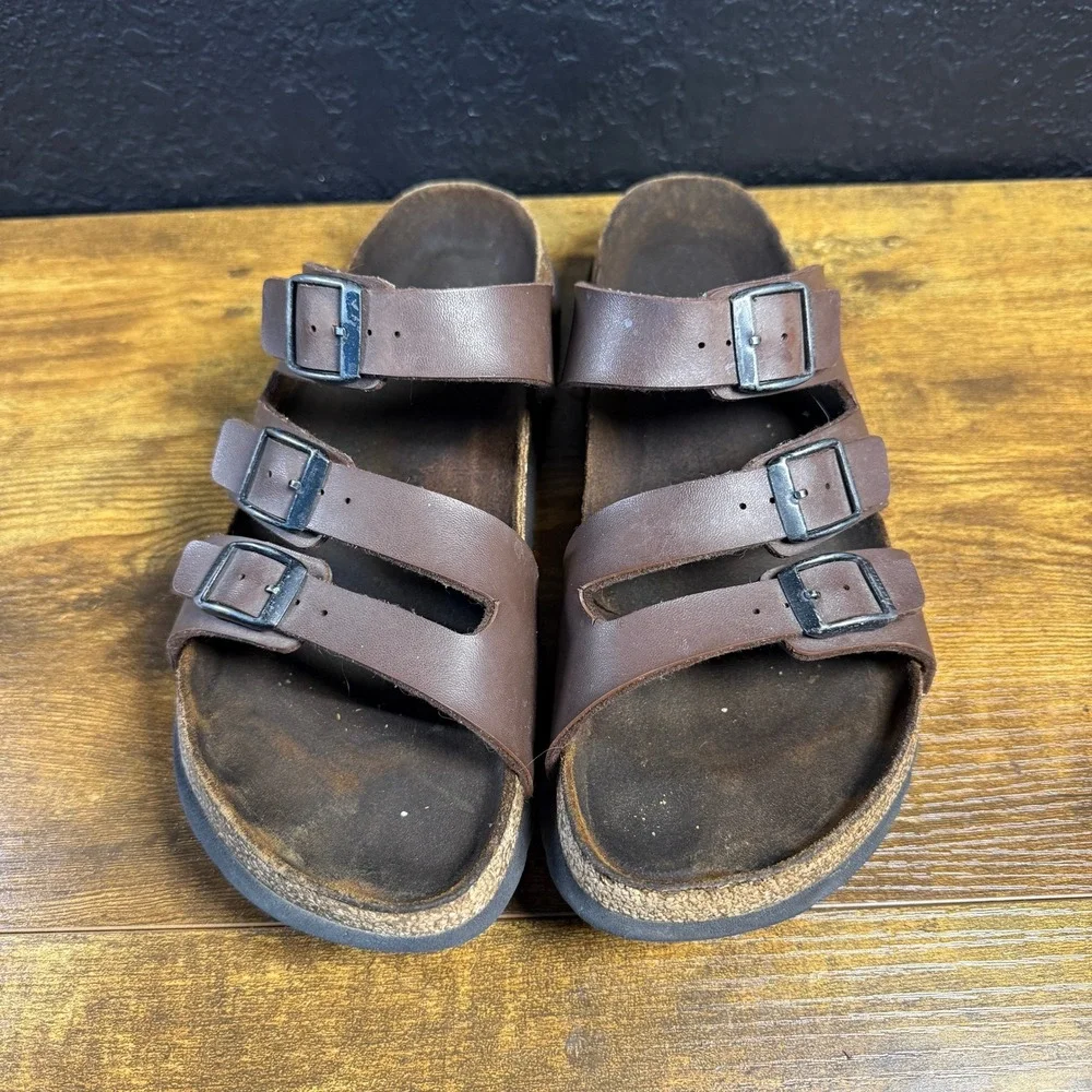 Betula by Birkenstock Luca Brown Synthetic Leather Triple Strap Sandals 40