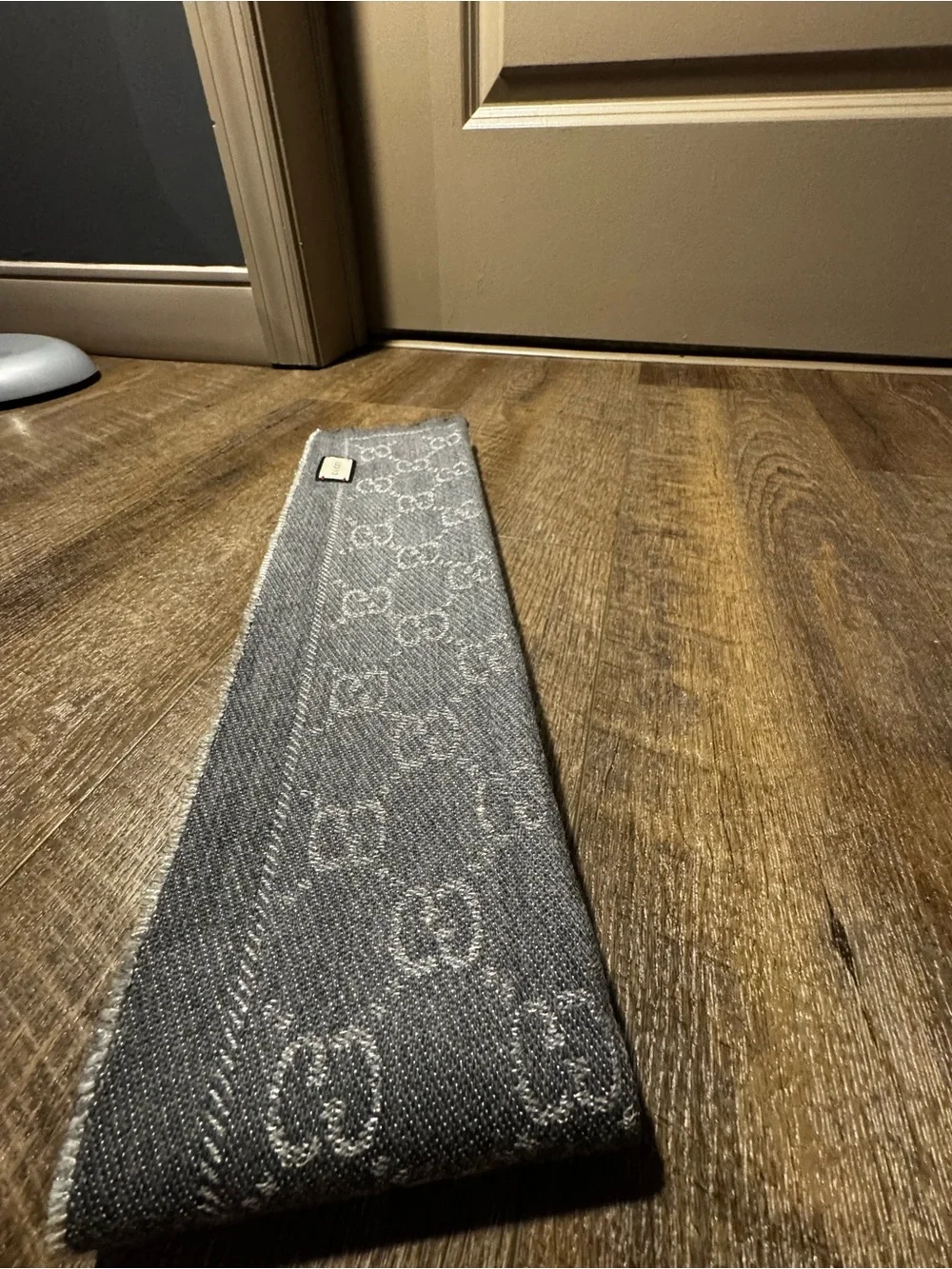 Gucci Gray Wool Blend Logo Scarf
