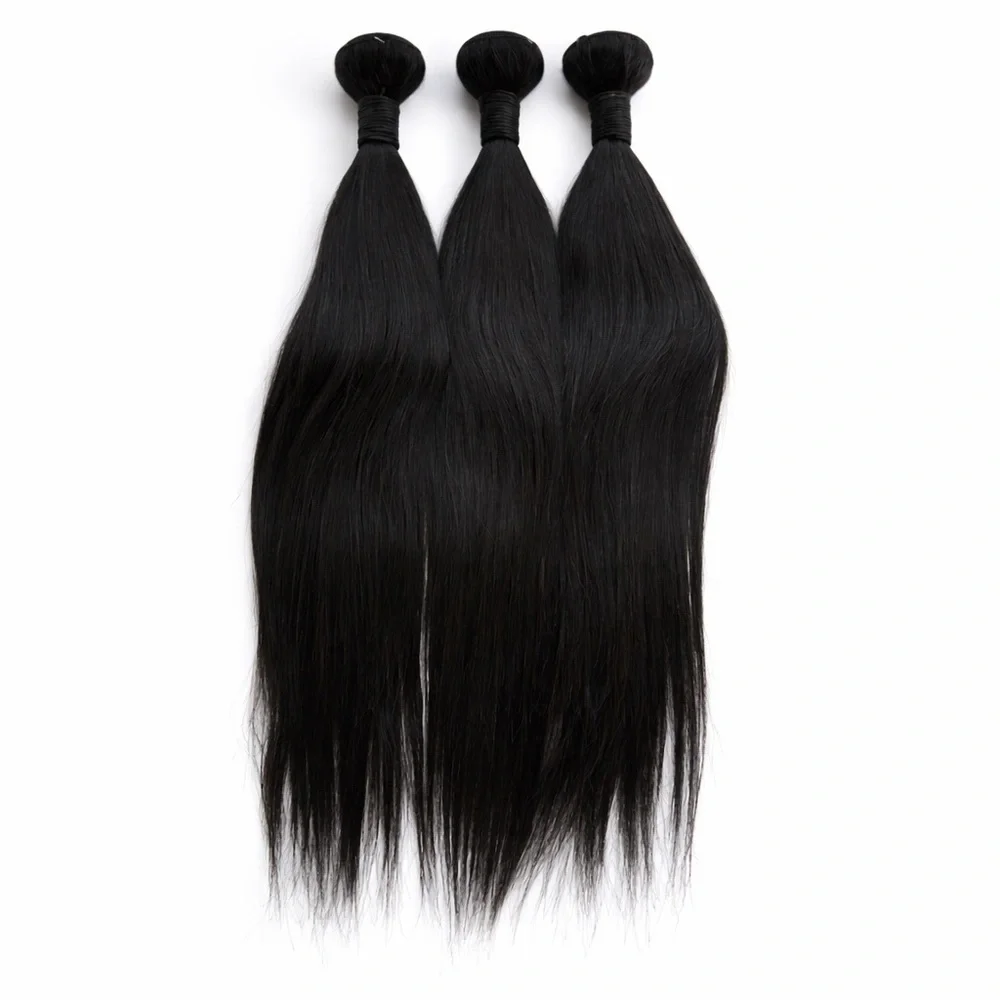 20 In Human hair Blend - Black straight Bundles three pieces