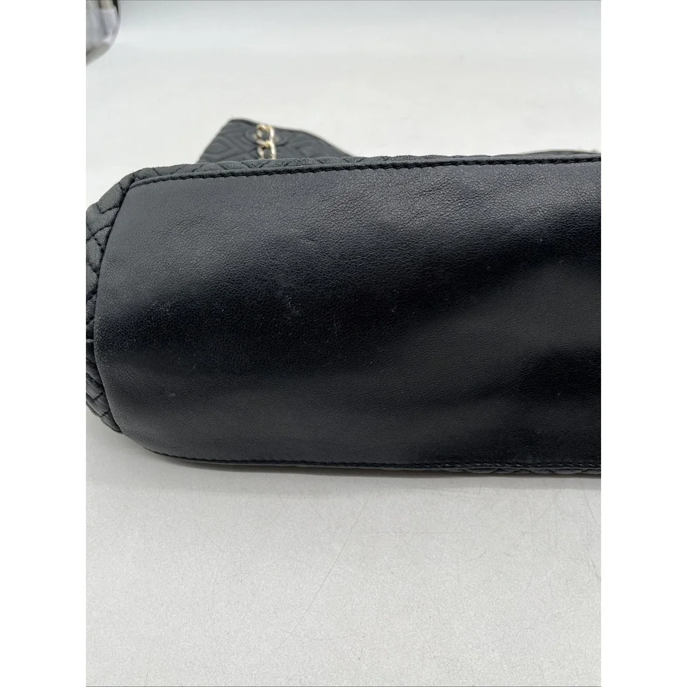 Tory Burch Marion Black Quilted Leather Tote Bag Chain Strap Large‎