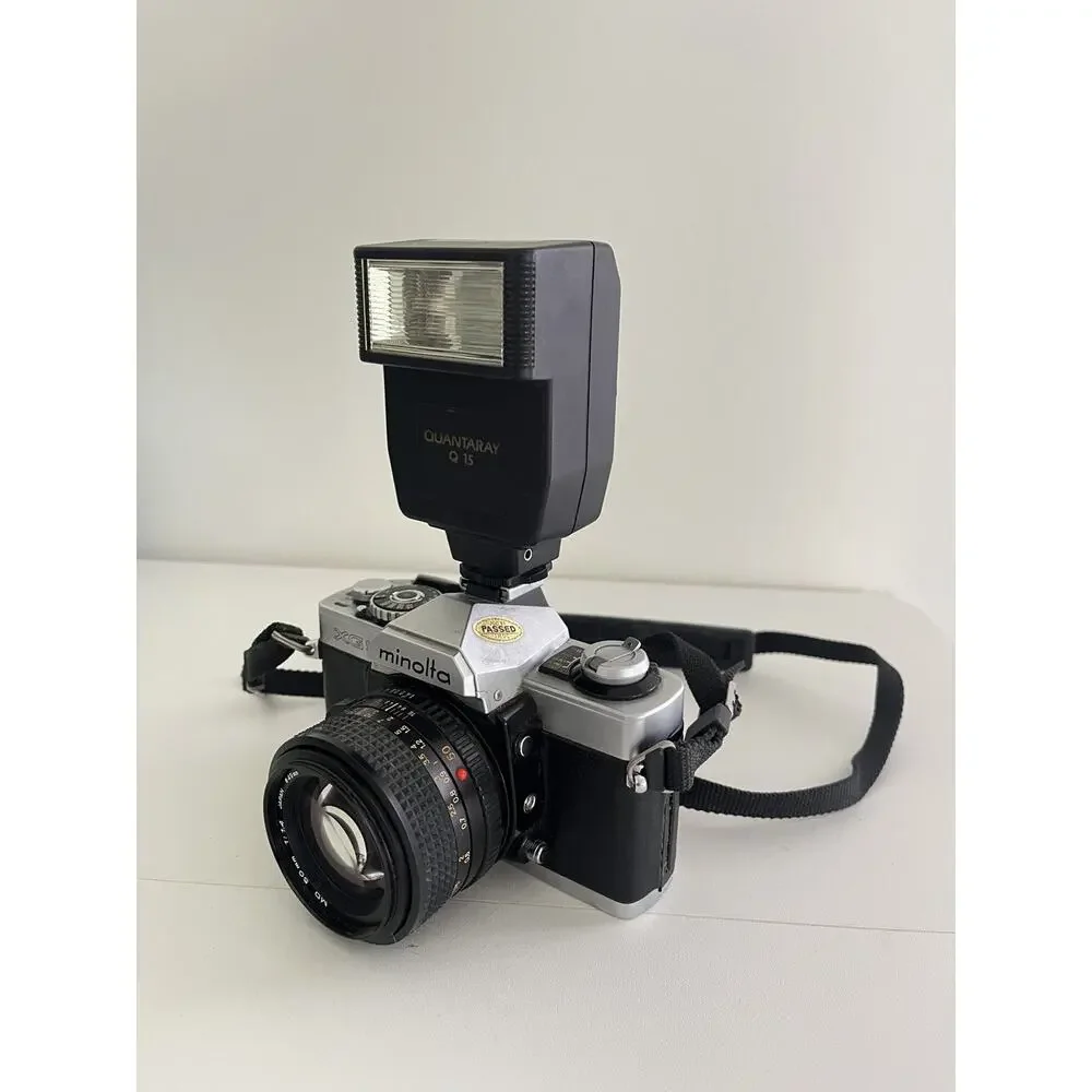 Untested Minolta XG9 Film Camera with MD 50mm Lens & Quantaray Flash PARTS