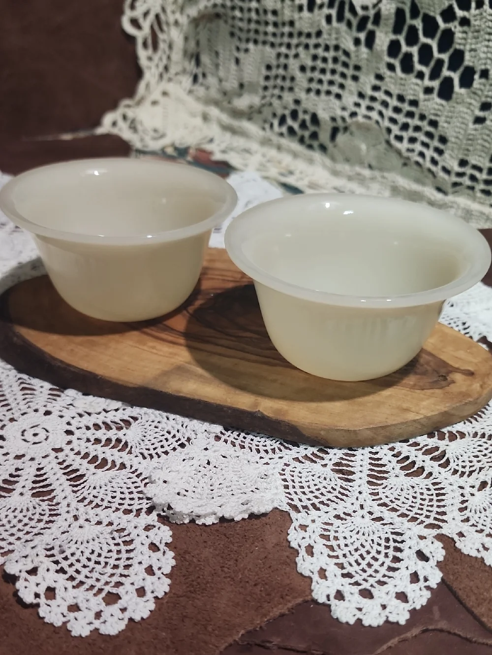 🟡 2 For $25 🟡 1940s Fire King Set of 2 Cream Glass Custard Cups
