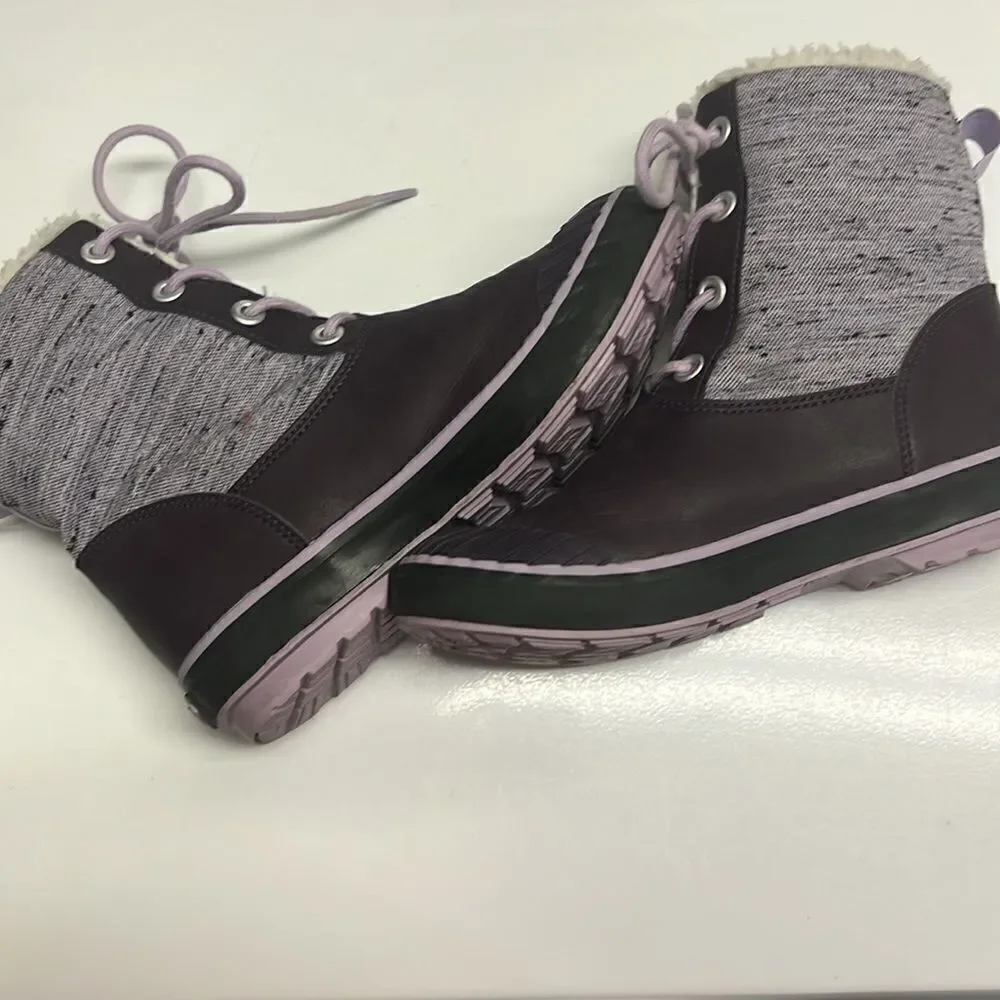 Keen Girl’s Waterproof Rubber Sherpa Lined Heather Purple Lace Up Boots Size 3