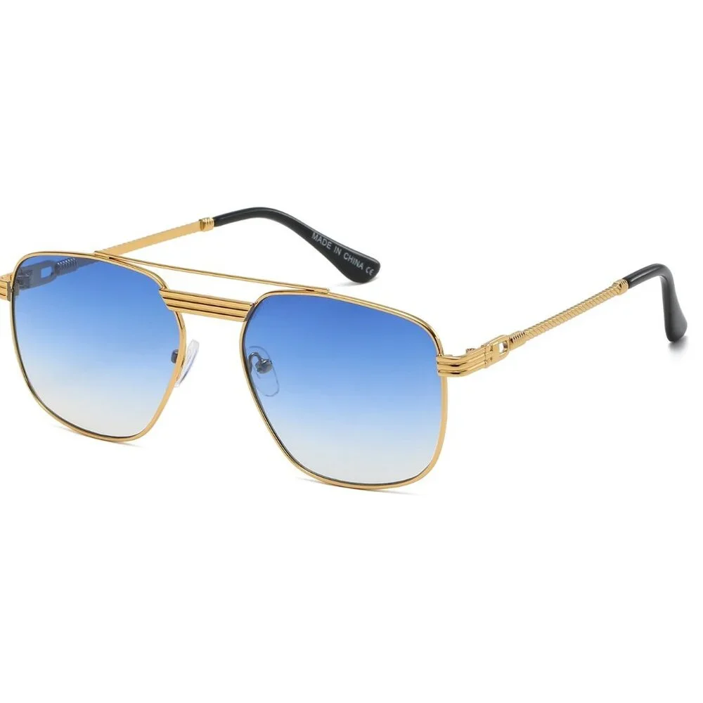 Men Women Hip Hop Sunglasses Square Blue Lens‎ Aviator Gold Frame Lentes Gafas