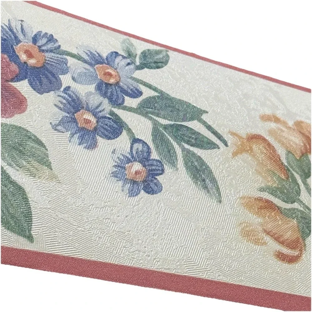 Vintage Floral Wallpaper Border Lot‎ 5 Rolls Cottage Pink Blue Flowers Textured