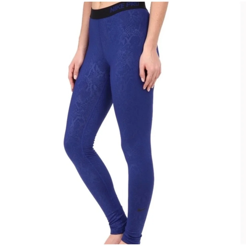 Nike Pro Dri-FIT Blue Snakeskin Embossed Leggings‎ Women's Large 695590-455