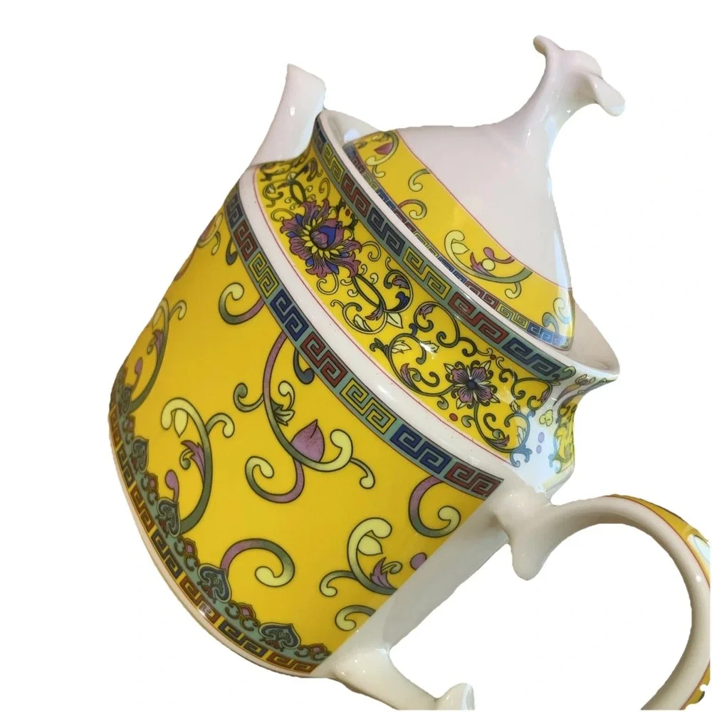 Coastline Imports Gracie‎ China Yellow Dynasty Teapot New Tea Brew Oval 32 oz