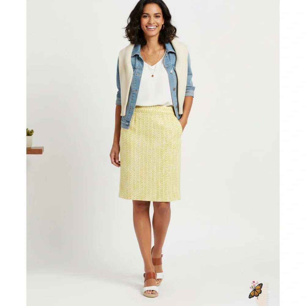 Cynthia Rowley Yellow White Print Skirt | Size 6‎ | Cotton Blend