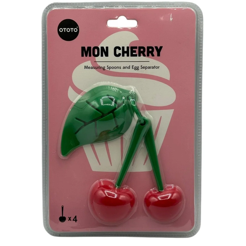 OTOTO Mon Cherry Measuring Spoons‎ & Egg Separator Set Red Green NEW
