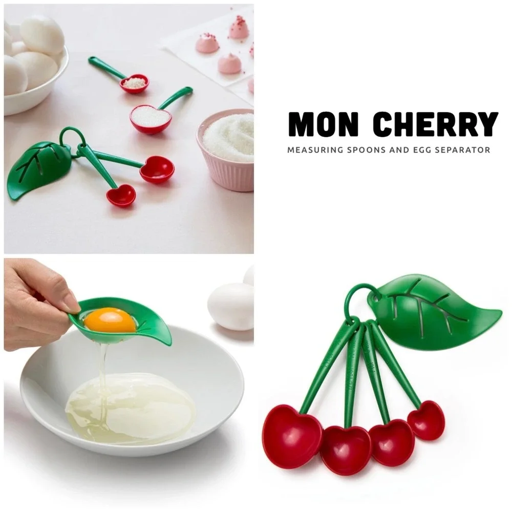OTOTO Mon Cherry Measuring Spoons‎ & Egg Separator Set Red Green NEW