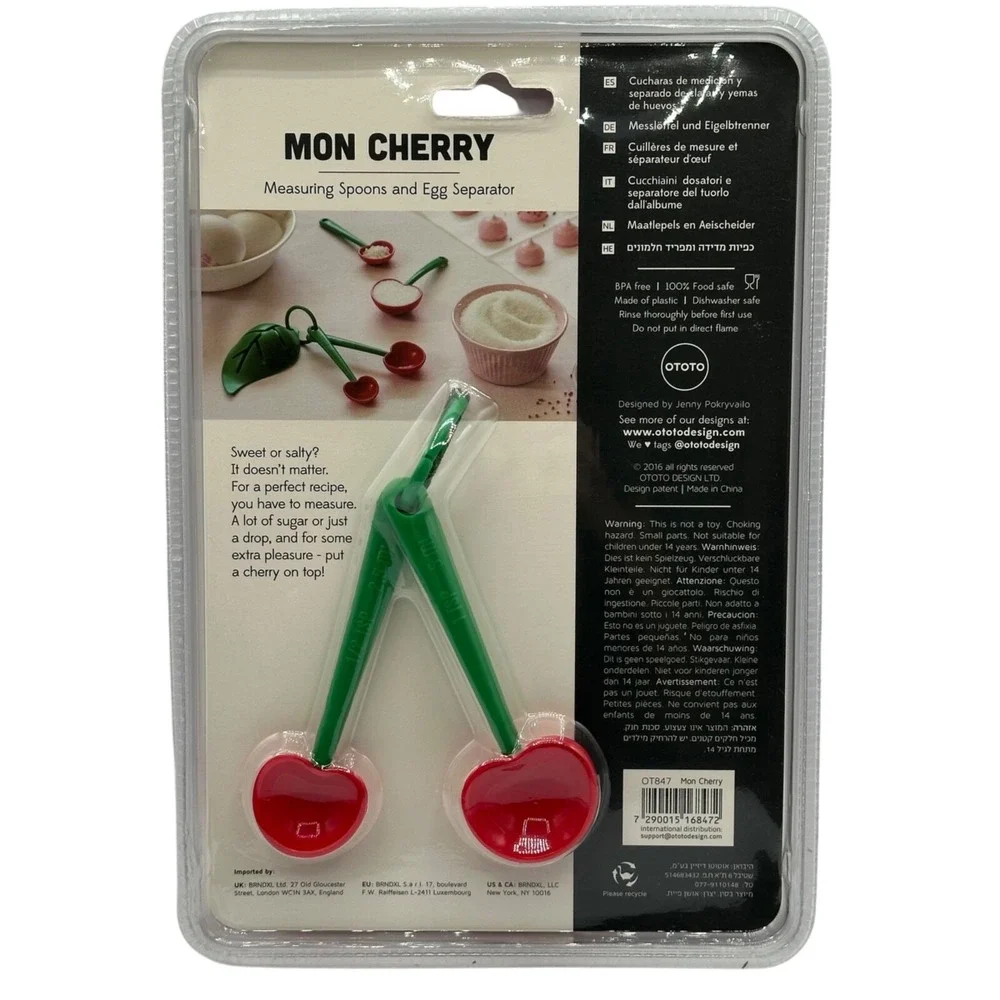 OTOTO Mon Cherry Measuring Spoons‎ & Egg Separator Set Red Green NEW