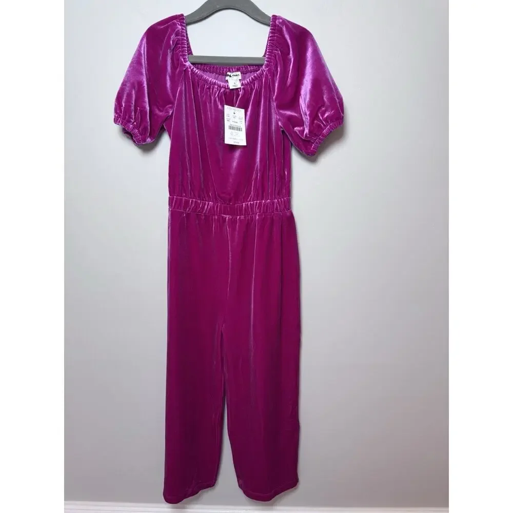 J. Crew Crewcuts Girl's Size 4 Velvet Jumpsuit Romper Pantsuit In Berry $80 NWT