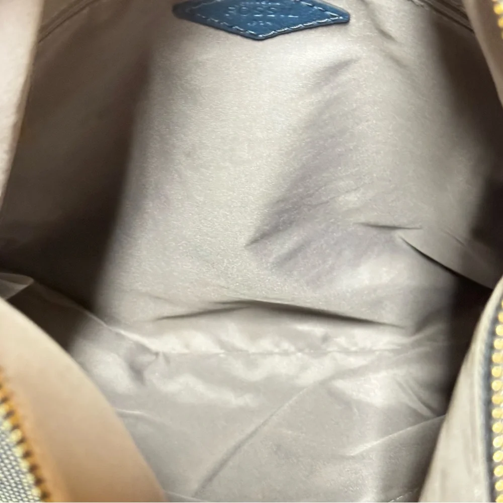 Fossil‎ Amelia Hobo Shoulder Bag Cow Hide Leather Twilight Blue Gold Hardware