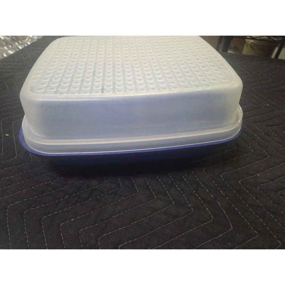 Vintage Tupperware Large Meat Marinade Flip Container Blue 2 Piece