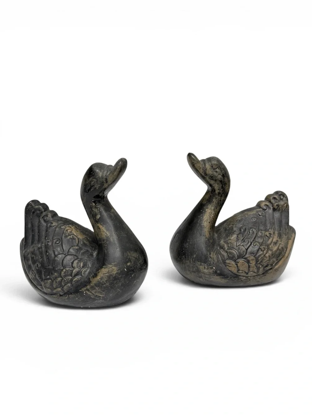 Vintage MCM Swan Figurine Pair • Black Matte with Gold Accent
