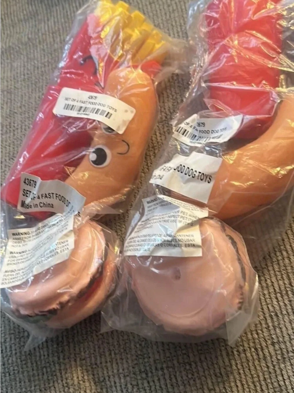 Squeaky Fast Food Dog Toys - Hot Dog & Burger Set , set of 7
