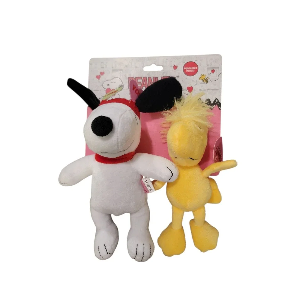 Peanuts Snoopy Woodstock 2 Pack Dog Toys Squeakers Inside Valentine Hearts